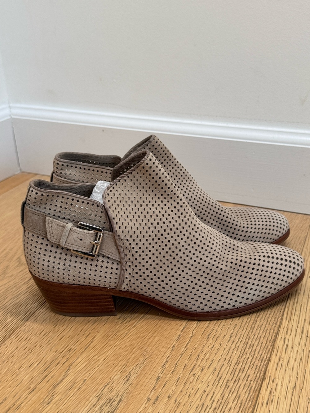 Sam Edelman Paula Putty Taupe Perforated Suede Ankle Bootie